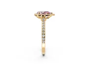 Halo Engagement Ring Setting for Fancy Pink Pear-Shaped Center with Pave Accents, Heart Basket and Prong Head in Yellow Gold