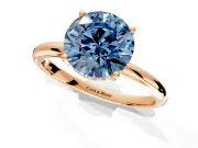 Hidden Halo Engagement Ring Setting for Fancy Blue Round Cut Center with Thin Round-Wire Band and Prong Head in Rose Gold