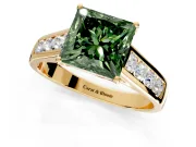 Solitaire Engagement Ring Setting for Fancy Green Princess Cut Center with Cathedral Channel Band and Prong Head in Yellow Gold