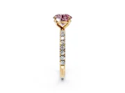 Solitaire Engagement Ring Setting for Fancy Pink Round Cut Center with Micro Pave Band and Prong Head in Yellow Gold