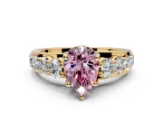 Solitaire Engagement Ring Setting for Fancy Pink Pear-Shaped Center with Graduated Shared Prongs and Prong Head in Yellow Gold