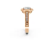 Milgrain Halo Engagement Ring Setting for Radiant Cut Center with Pave Band and Prong Head in Rose Gold