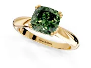 Solitaire Engagement Ring Setting for Fancy Green Cushion Cut Center with Reverse Tapered Band and Prong Head in Yellow Gold