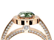 Halo Engagement Ring Setting for Fancy Green Oval Center with Framed Halo, Pave Band and Prong Head in Rose Gold