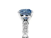 Solitaire Engagement Ring Setting for Fancy Blue Cushion Cut Center with Bezel-Dot Beaded Band and Prong Head in Platinum