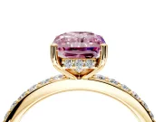 Solitaire Engagement Ring Setting for Fancy Pink Radiant Cut Center with Fine Pave Band and Prong Head in Yellow Gold