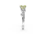 Leaf Motif Engagement Ring Setting for Fancy Yellow Asscher Cut Center with Pave Band and Prong Head in Platinum