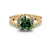 Halo Engagement Ring Setting for Fancy Green Heart-Shaped Center with Rope Twist Split Shank and Prong Head in Yellow Gold