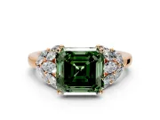 Leaf Cluster Engagement Ring Setting for Fancy Green Asscher Cut Center with Marquise Accents and Prong Head in Rose Gold