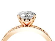 Milgrain Pave Engagement Ring Setting for Oval Center with Accent Band and Prong Head in Rose Gold