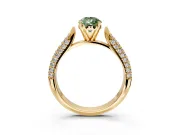 Solitaire Engagement Ring Setting for Fancy Green Pear-Shaped Center with Multi-Row Accents and Prong Head in Yellow Gold