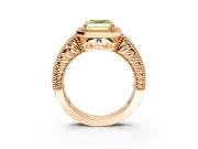 Milgrain Halo Engagement Ring Setting for Fancy Yellow Asscher Cut Center with Pave Band and Prong Head in Rose Gold