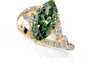 Solitaire Engagement Ring Setting for Fancy Green Marquise Center with Pave Bypass Twist Band and Prong Head in Yellow Gold