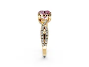 Solitaire Engagement Ring Setting for Fancy Pink Round Cut Center with Narrow Twist Pave Band and Prong Head in Yellow Gold