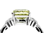 Solitaire Engagement Ring Setting for Fancy Yellow Asscher Cut Center with Grooved Bar Accent Band and Prong Head in Platinum