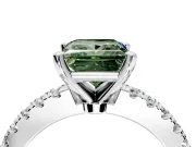 Solitaire Engagement Ring Setting for Fancy Green Princess Cut Center with Single Row Accent Band and Prong Head in White Gold
