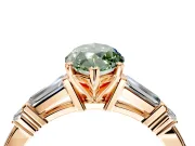Bar-Set Engagement Ring Setting for Fancy Green Marquise Center with Tapered Baguette Accents and Prong Head in Rose Gold