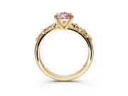Solitaire Engagement Ring Setting for Fancy Pink Pear-Shaped Center with Trailing Leaf Accent Band and Prong Head in Yellow Gold