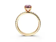 Solitaire Engagement Ring Setting for Fancy Pink Emerald Cut Center with Shared-Prong Accents and Prong Head in Yellow Gold