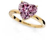 Hidden Halo Engagement Ring Setting for Fancy Pink Heart-Shaped Center with Plain Band and Tall Prong Head in Yellow Gold