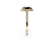 Halo Engagement Ring Setting for Fancy Black Pear-Shaped Center with Narrowing Pave Band and Prong Head in Yellow Gold