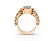 Milgrain Halo Engagement Ring Setting for Heart-Shaped Center with Pave Band and Prong Head in Rose Gold