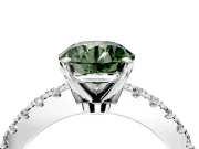 Solitaire Engagement Ring Setting for Fancy Green Round Cut Center with Single Row Accent Band and Prong Head in Sterling Silver