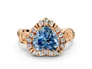 Halo Engagement Ring Setting for Fancy Blue Heart-Shaped Center with Open Scroll Shoulders and Prong Head in Rose Gold