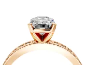 Milgrain Pave Engagement Ring Setting for Emerald Cut Center with Accent Band and Prong Head in Rose Gold