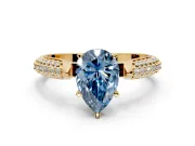 Solitaire Engagement Ring Setting for Fancy Blue Pear-Shaped Center with Multi-Row Accents and Prong Head in Yellow Gold