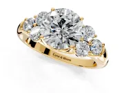 Cluster Engagement Ring Setting for Round Cut Center with Round Cut Accent Frame and Prong Head in Yellow Gold