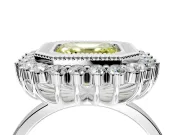 Halo Engagement Ring Setting for Fancy Yellow Asscher Cut Center with Milgrain Bezel Rim, Plain Band and Prong Head in Platinum