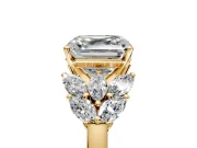 Leaf Cluster Engagement Ring Setting for Asscher Cut Center with Marquise Accents and Prong Head in Yellow Gold