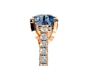 Solitaire Engagement Ring Setting for Fancy Blue Round Cut Center with Widening Pave Band and Claw Prong Head in Rose Gold