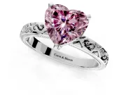 Solitaire Engagement Ring Setting for Fancy Pink Heart-Shaped Center with Scrollwork Band and Prong Head in White Gold