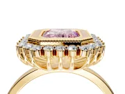 Halo Engagement Ring Setting for Fancy Pink Radiant Cut Center with Milgrain Bezel Rim, Plain Band and Prong Head in Yellow Gold