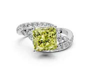 Solitaire Engagement Ring Setting for Fancy Yellow Princess Cut Center with Pave Bypass Twist Band and Prong Head in White Gold