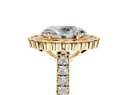 Milgrain Floral Halo Engagement Ring Setting for Oval Center with Pave Band and Prong Head in Yellow Gold