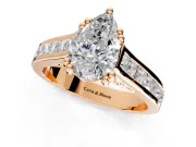 Solitaire Engagement Ring Setting for Pear-Shaped Center with Channel Band and Double Claw Prong Head in Rose Gold