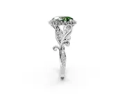 Halo Engagement Ring Setting for Fancy Green Oval Center with Leaf Motif Split Shank and Prong Head in Platinum