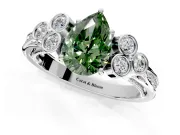 Cluster Engagement Ring Setting for Fancy Green Pear-Shaped Center with Bezel Accent Clusters and Prong Head in White Gold