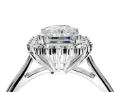Starburst Halo Engagement Ring Setting for Radiant Cut Center with Thin Round-Wire Band and Prong Head in Sterling Silver