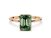 Solitaire Engagement Ring Setting for Fancy Green Emerald Cut Center with Straight Thin Band and Prong Head in Rose Gold