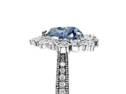 Milgrain Halo Engagement Ring Setting for Fancy Blue Heart-Shaped Center with Bezel Point Accents and Prong Head in Platinum