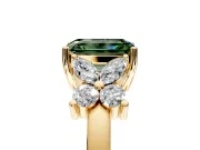 Floral Engagement Ring Setting for Fancy Green Emerald Cut Center with Marquise Cluster Shoulders and Prong Head in Yellow Gold