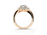 Small-Accent Cluster Halo Engagement Ring Setting for Princess Cut Center with Plain Band and Prong Head in Rose Gold