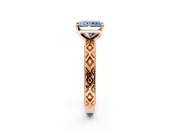 Solitaire Engagement Ring Setting for Fancy Blue Radiant Cut Center with Milgrain X Pattern Band and Prong Head in Rose Gold