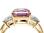 3 Stone Engagement Ring Setting for Fancy Pink Asscher Cut Center with Matching Side Accents and Prong Head in Yellow Gold