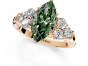 Cluster Engagement Ring Setting for Fancy Green Marquise Center with Round Cut Accent Frame and Prong Head in Rose Gold
