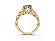 Solitaire Engagement Ring Setting for Fancy Blue Heart-Shaped Center with Filigree Band and Prong Head in Yellow Gold